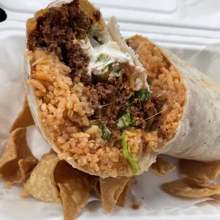 Inside of the chorizo burrito