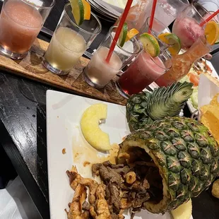 Margarita Flight (strawberry, mango, huckleberry, blackberry) &amp; Pina Rellena Special Dinner