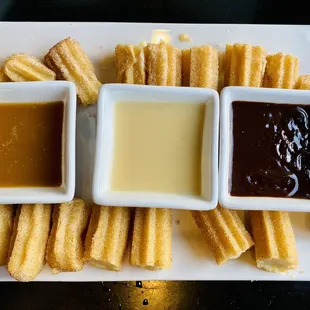 Cinnamon and Cream Churros and Trio of Dipping Sauces