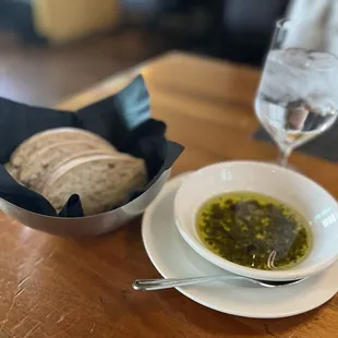 Complimentary bread and olive oil with seasoning