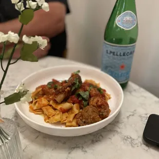 Pappardelle - Meatballs + italian sausage slowly + baby pork ribs cooked in a wine tomato sauce