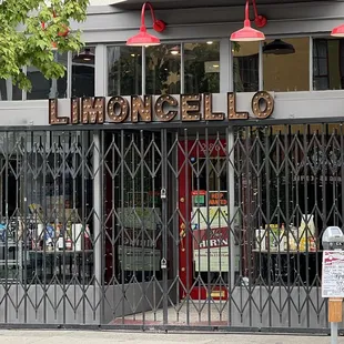 the entrance to a restaurant
