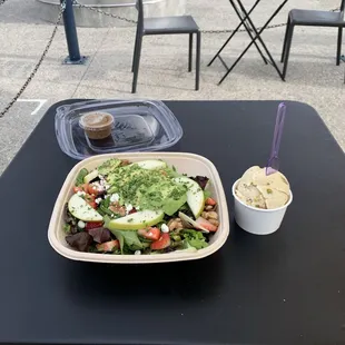 House salad with avocado and pistachio gelato