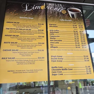 Salad and coffee menus