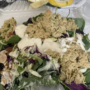 Kale salad with added tuna. Tuna has a kick to it.