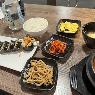 a variety of food items on a table