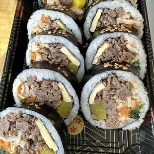 Bulgogi bibimbap (missing one piece. Human ate before camera)