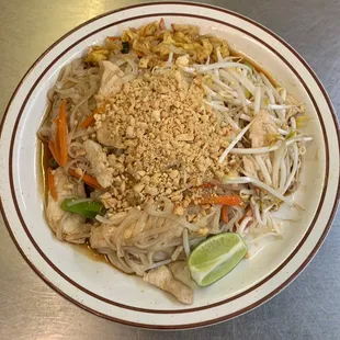 a bowl of pad thai