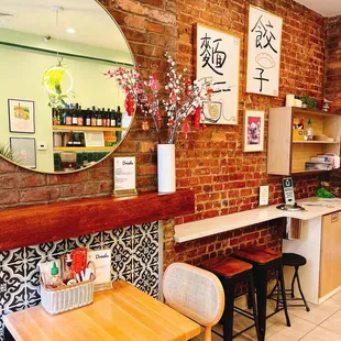 a table and chairs in a restaurant