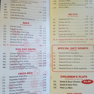 the menu of the restaurant