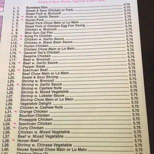 the menu for lunch special