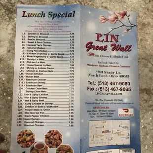 menu for lunch special