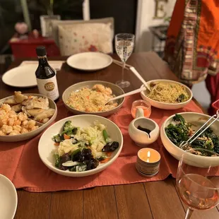 Some takeout- veggies, fried rice and Singaporean noodz!