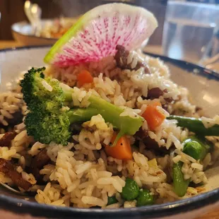Egg fried rice with added beef