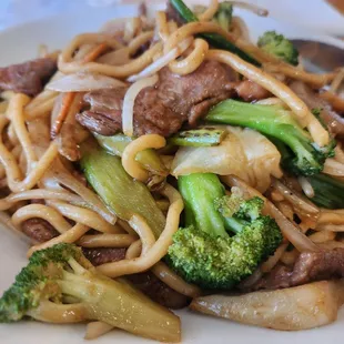 Yummy hunan noodles with beef