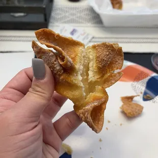 Crab rangoon.. Barely has cheese in it!