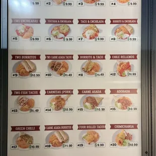 Drive thru menu board combo plates