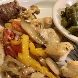 a plate of meat and vegetables