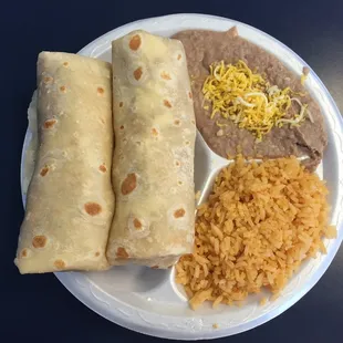two burritos and rice