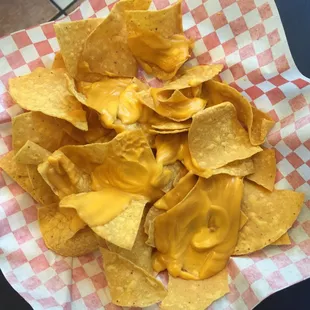 Chips and cheese-not a fan. Canned nacho cheese sauce. But the chips where hot.