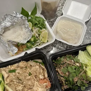 Chicken Fried Rice, Beef Pho, Lao Beef Larb, and Sticky Rice