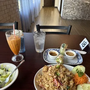 Spicy Basil Fried Rice and tofu spring rolls