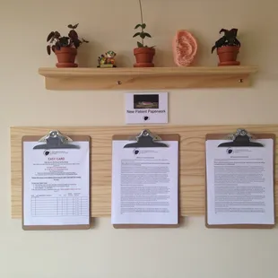 New patient paperwork in the waiting room
