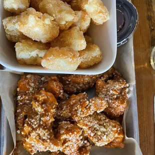 a tray of fried food