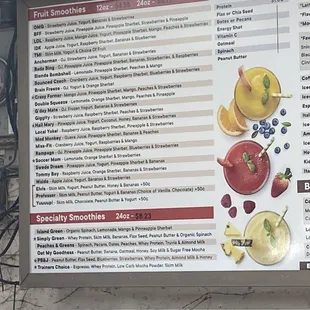the menu for the restaurant