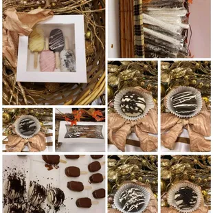a collage of photos of chocolates