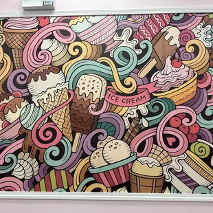 Wallpapered artwork inside