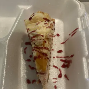 Raspberry powdered donut cheesecake