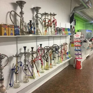 a variety of hookets on shelves