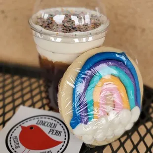 a cookie and a cup of coffee