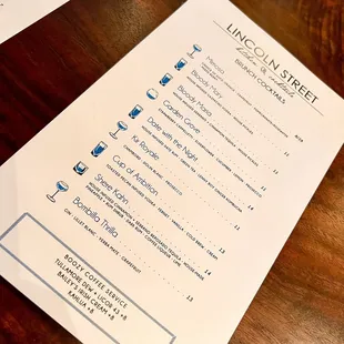 Brunch Cocktail Menu