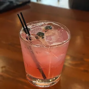 Smoke break - a mezcal based drink with blueberry, hibuscus, lime and ginger beer