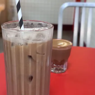Iced latte and Cortado