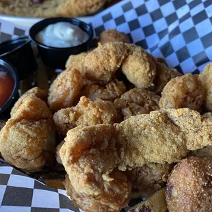 Fry basket. Catfish bites, shrimp, hush puppies and french fries