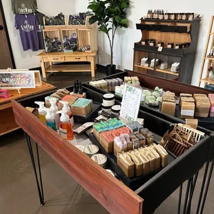 a variety of soaps on display