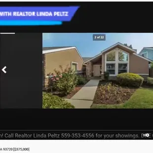 Home for sale in Fresno CA 93720 [$375,000]. Call Realtor Linda Peltz 559-353-4556. View at https://youtu.be/taACsPniLn4