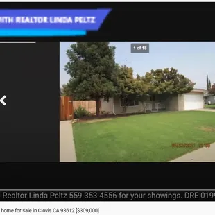 Home for sale in Clovis CA 93612 [$309,000]. Call Realtor Linda Peltz 559-353-4556. View at https://youtu.be/icpKRn8Xiss