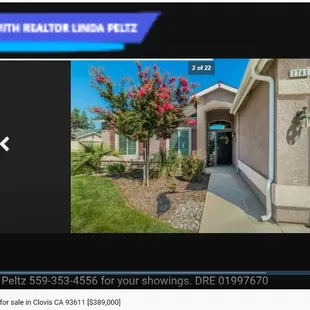 Home for sale in Clovis CA 93611 [$389,000]. Call Realtor Linda Peltz 559-353-4556. View at https://youtu.be/9SPkdhtjOCg