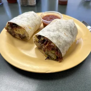 Breakfast burrito - the bottom was sitting in grease - they need to drain the meat as it makes for a soggy burrito.