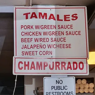 a sign for tamales