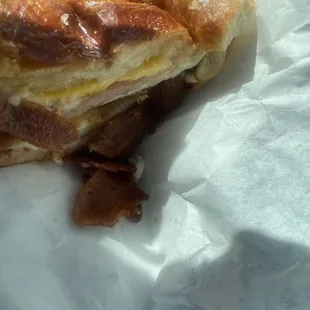 Burnt old crumbs of bacon