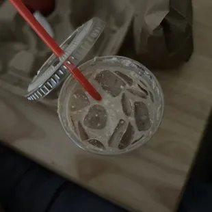 Iced chai latte (with white clumps. Ew)