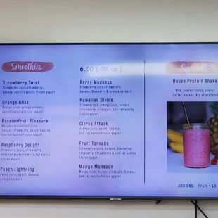 Menu: smoothies &amp; protein drink