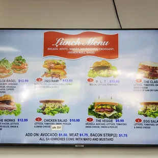 Menu: lunch items