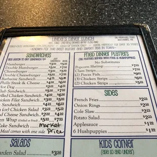 the menu for the restaurant