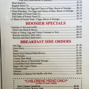 Menu as of August 2016